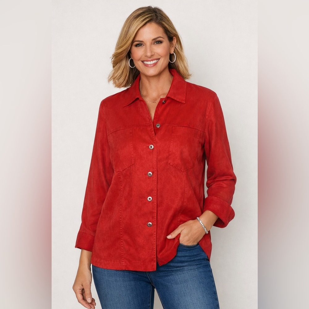 Chico's Vibrant Red‎ Utility Jacket Size 1/M